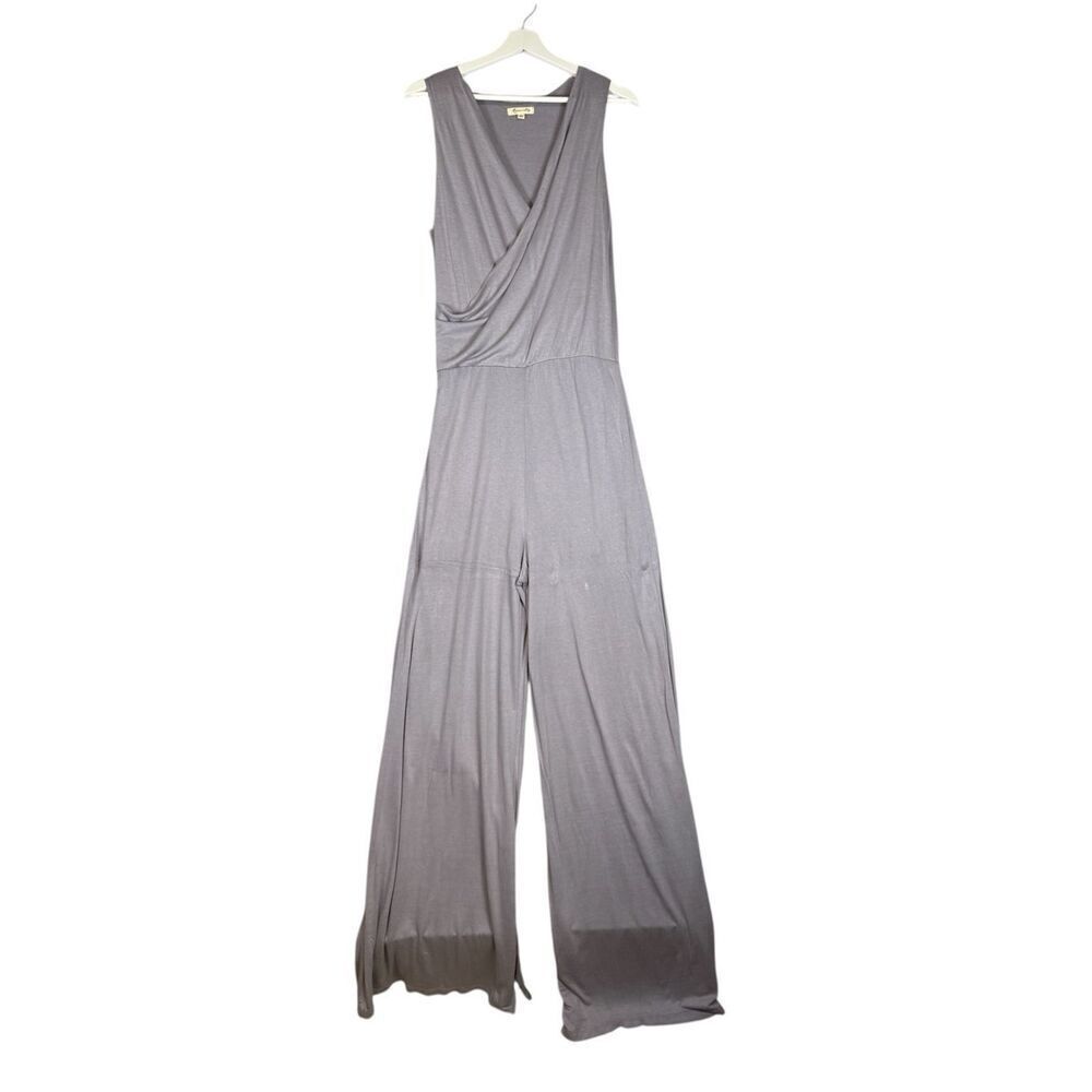 Raven + Lily Women's Size Medium Grey Wide Flare Leg One Piece Jumpsuit Faux Wra